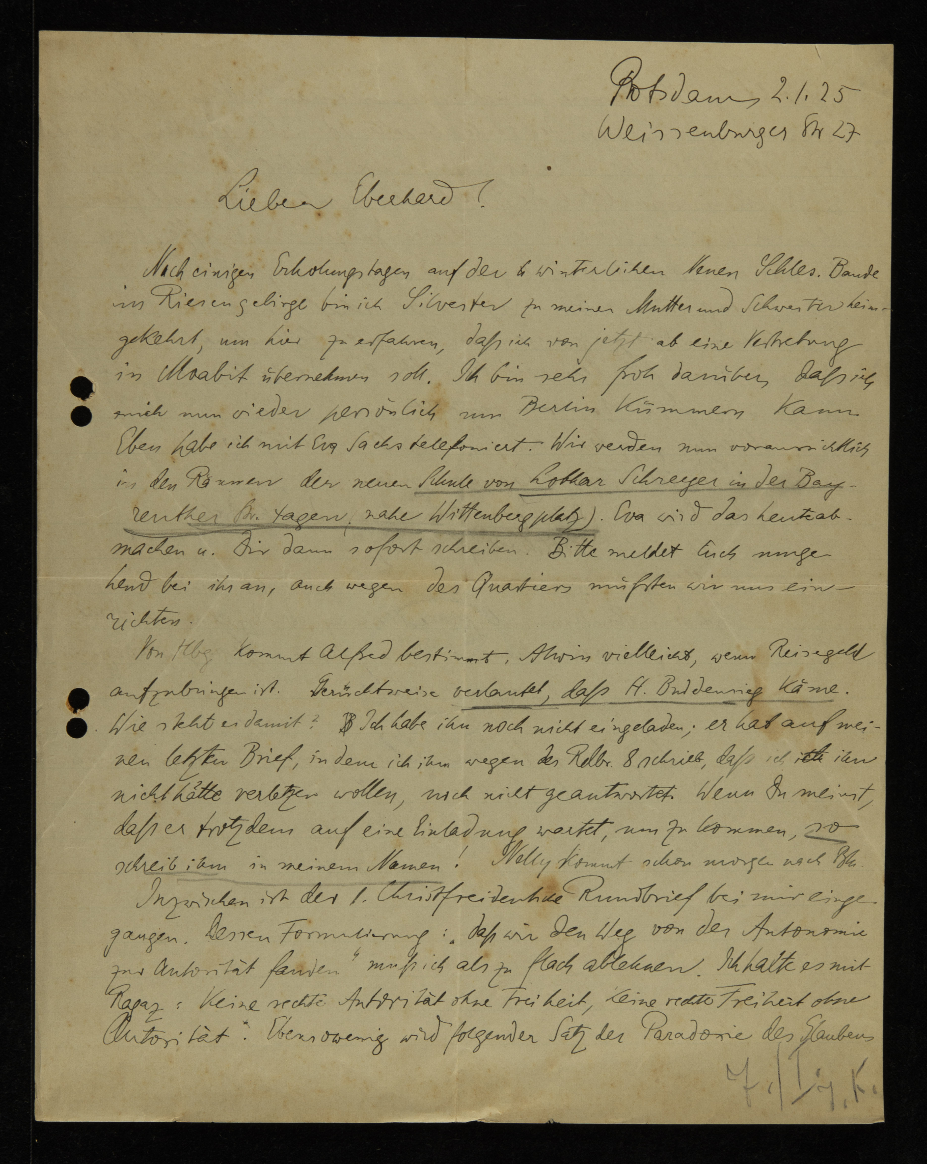 Correspondence, January 1925