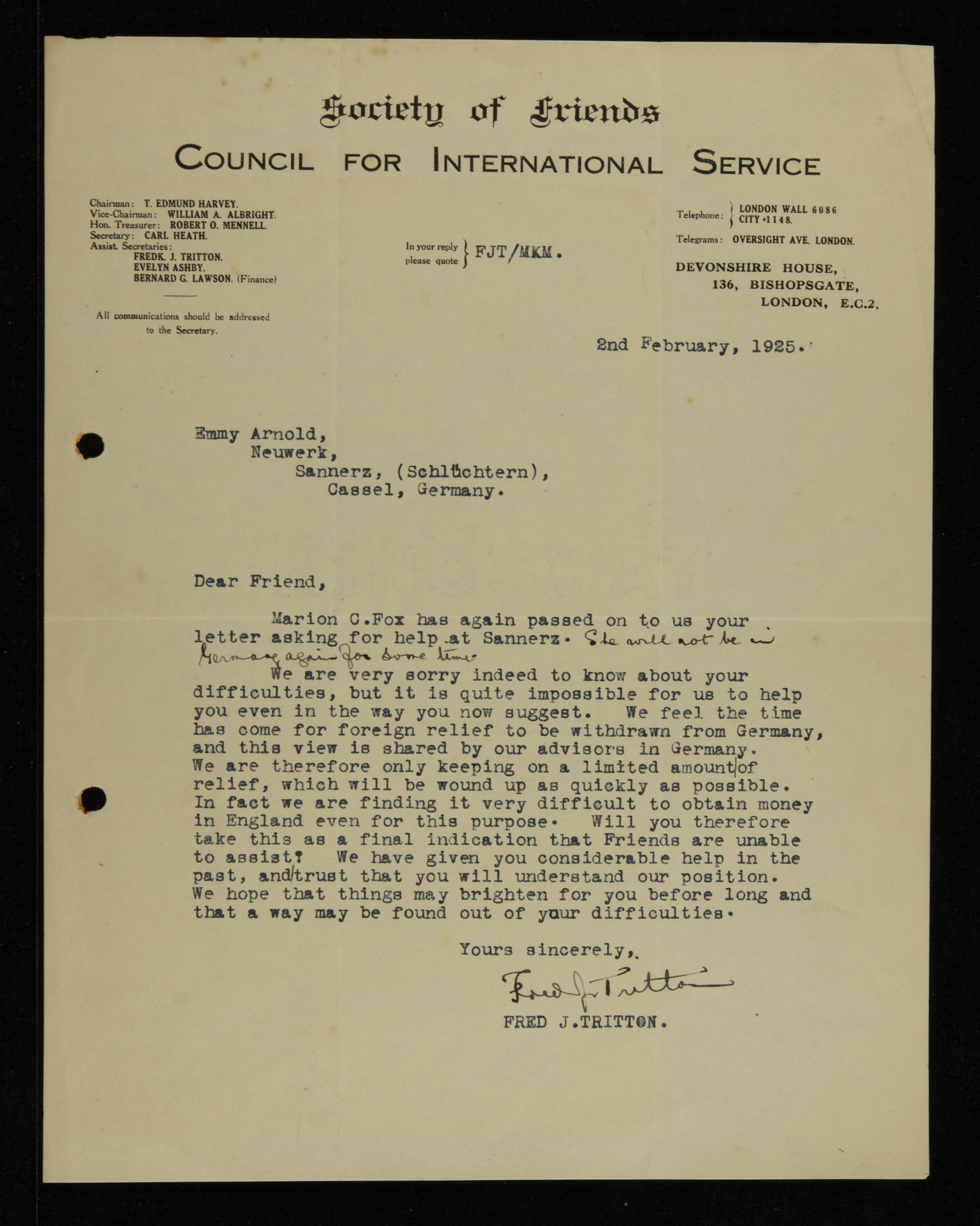 Correspondence, February 1925