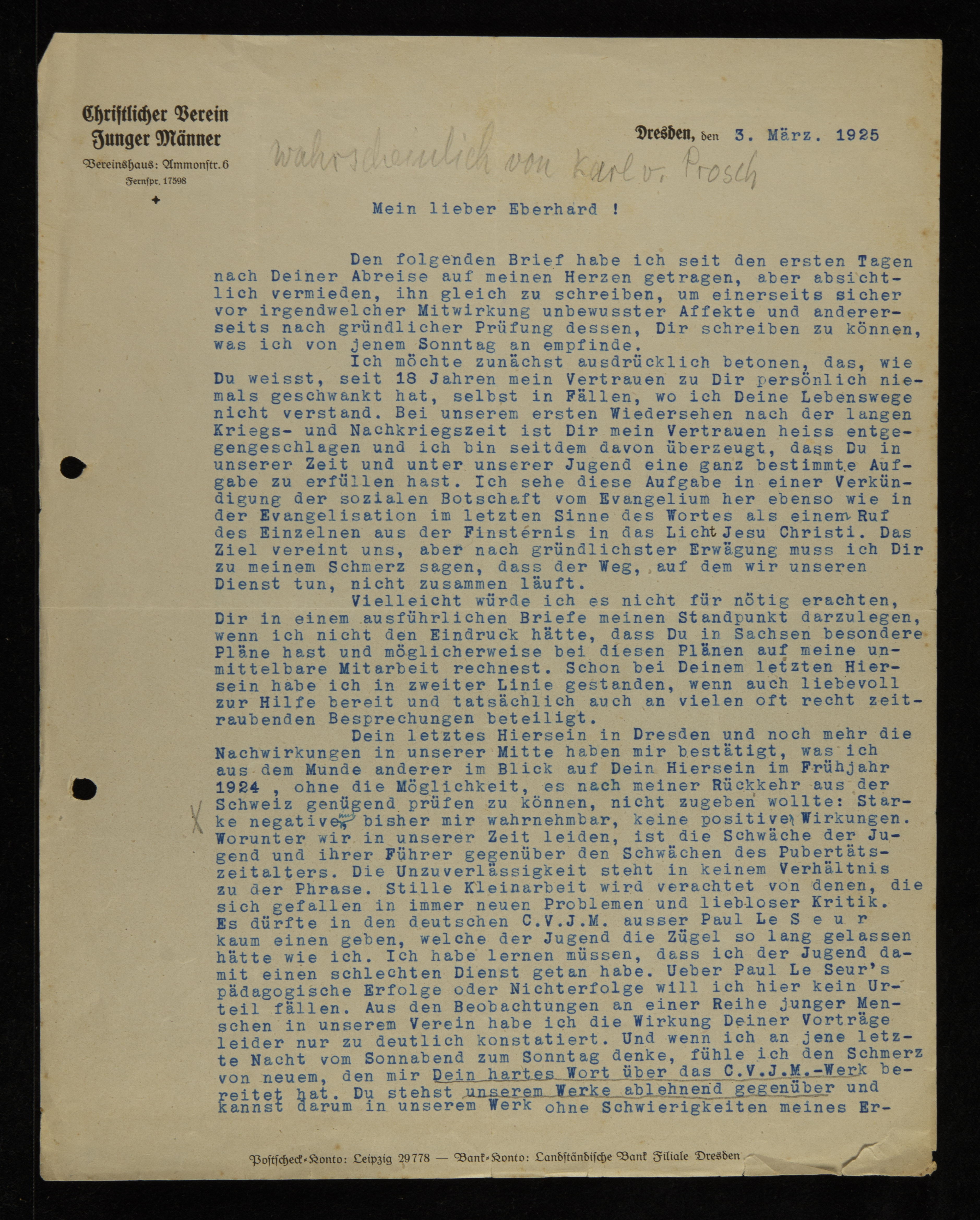 Correspondence, March 1925