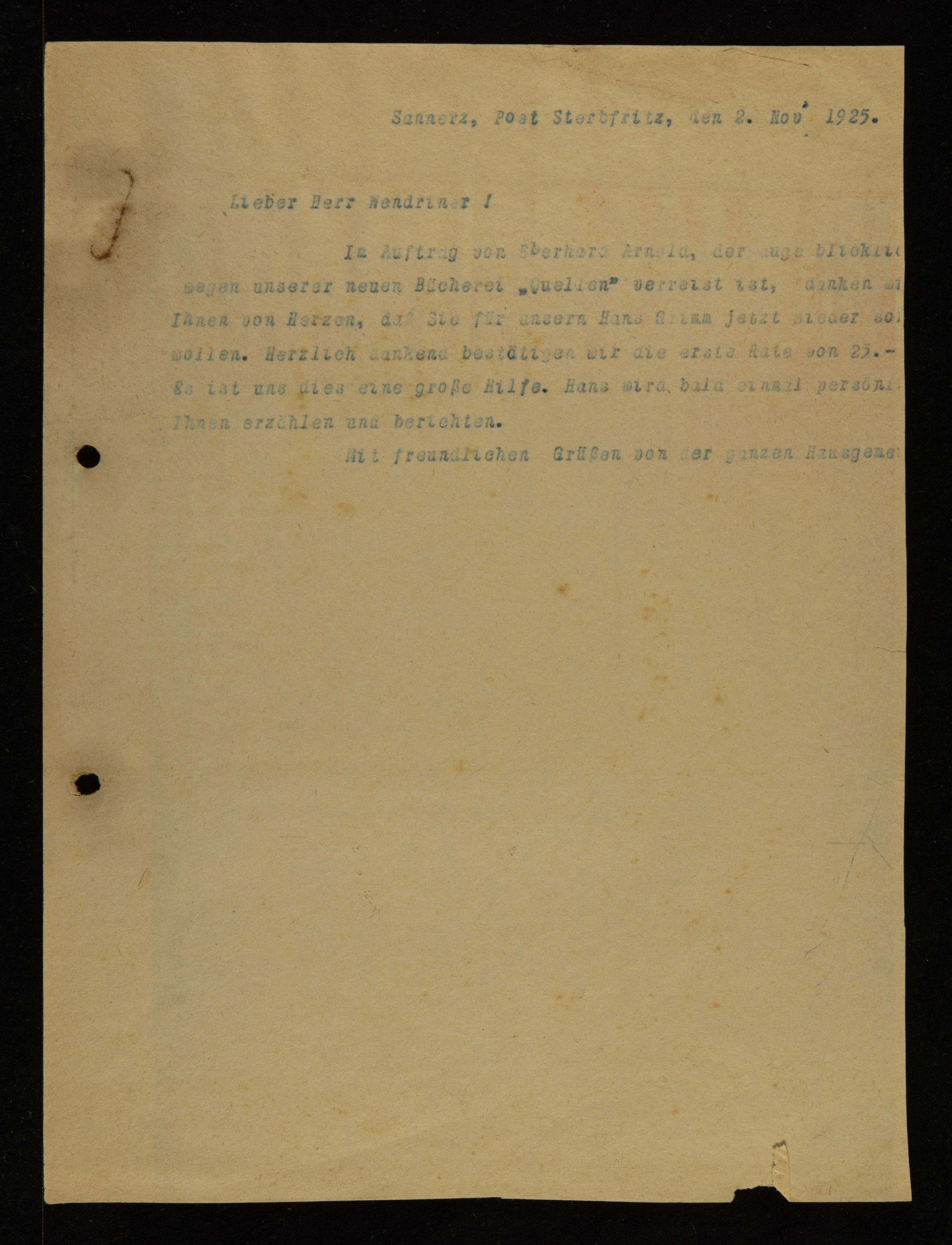 Correspondence, November - December 1925